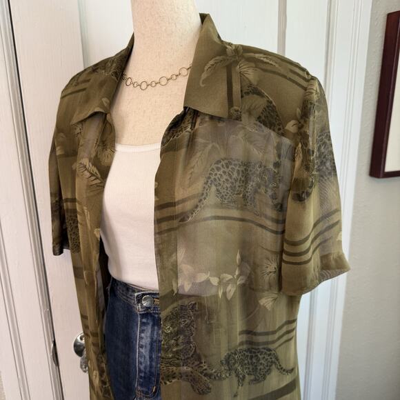 Joseph Ribkoff Cheetah Sheer Open Front Short Sleeve Blouse Top - Tan Wms 12 - Picture 2 of 13